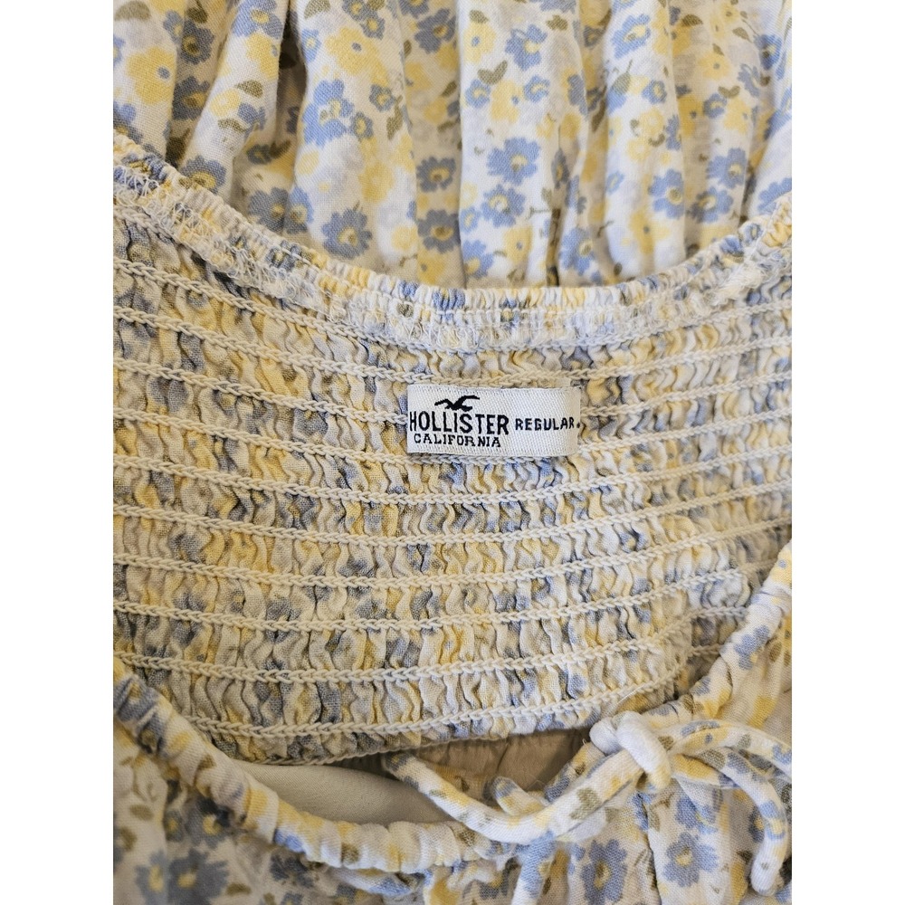 Hollister Dress Womens Large Light Blue Yellow Ditsy Floral Milkmaid Lined Mini - Picture 8 of 15